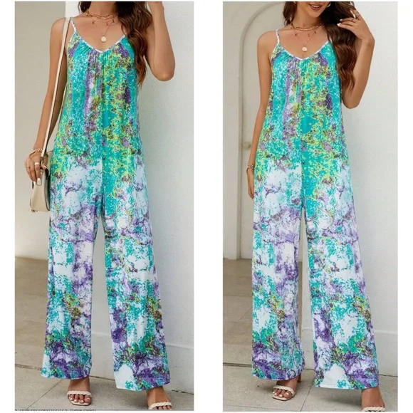 Boho Tie Dye Wide leg Jumper Jumpsuit - Picture 2 of 3